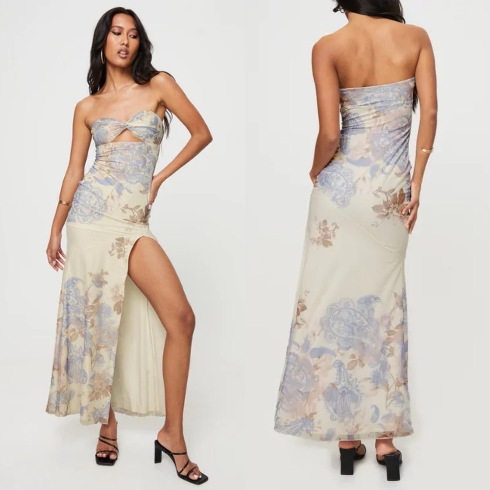 Princess Polly Strapless Floral Cutout Maxi Dress in Cream and Lavender
